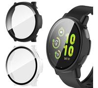 Luckyrichrui Lot de 2 coques rigides en polycarbonate pour Garmin Vivoactive 5 avec protection d'écran, antichoc et anti-rayures avec verre trempé pour Garmin Vivoactive 5 (noir/transparent)