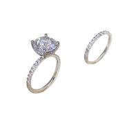 Luckywaqng Argent Géométrie Cercle Strass Quatre griffes Bague de Fiançailles Bague Solitaire en Zircon Complet Bague 5 10 Anneau Noir, 7, Métal, Aucune pierre précieuse