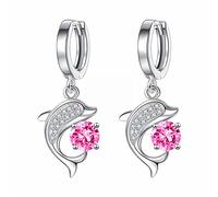 Luckywaqng Boucles d'oreilles tempérament féminin Boucles d'oreilles en forme de cœur Cuivre blanc Dauphin Goutte d'eau Boucle d'oreille Femme Pleine longueur moyenne Indienne, taille unique, Cuivre