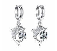 Luckywaqng Boucles d'oreilles tempérament féminin Boucles d'oreilles en forme de cœur Cuivre blanc Dauphin Goutte d'eau Boucle d'oreille Femme Pleine longueur moyenne Indienne, taille unique, Cuivre