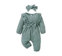 Luckywaqng Ensemble de vêtements pour bébé fille - À manches longues - Avec texture et nœud - Pour nouveau-né de 0 à 18 ans, vert, 6-9 mois