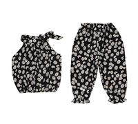 Luckywaqng Ensemble de vêtements pour nouveau-né - Pour bébé fille - Fleurs - Coton - Sans manches - Haut et pantalon, Noir , 18-24 mois