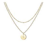 Luckywaqng Lettre 26 Chaîne en forme de cœur Collier pour femme avec lettres de l'alphabet Collier à double couche circulaire en cuir (S, taille unique)