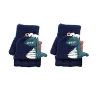 Luckywaqng Moufles à rabat convertible en tricot avec imprimé dinosaure de dessin animé Mitaines d'hiver pour enfants Moufles tricotées à rabat demi-doigts (bleu marine, taille unique)