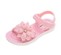 Luckywaqng Sandales pour filles - Sandales de princesse à la mode - Fleurs perlées - Chaussures de princesse - Chaussures d'été en cuir - Sandales légères pour fille - Sandales de plage, Z Rosa2, 31