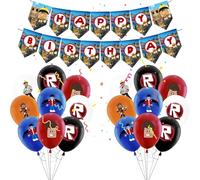 Luclay Rob-lox Lot de 19 décorations de fête d'anniversaire pour joueurs, bannière « Happy Birthday », ballons en latex pour garçons et enfants