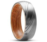 Lucleon Bague Trendhim pour homme | 7 mm en acier damas et bois | finition brossée et sablée | design danois | acier et marron, 64mm, Métal, Aucune pierre précieuse