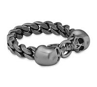 Lucleon by Trendhim Bagues pour homme - Acier inoxydable gris avec motif tête de mort - Acier inoxydable 316L et revêtement noir - Design danois - Forme plate - Graphite, 60mm, Métal non précieux