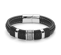 Lucleon by Trendhim Bracelet Homme | Bracelet Icon en cuir noir avec fermoir en acier inoxydable argenté | Cuir véritable tressé | Design danois | Idée cadeau pour homme et fête des pères