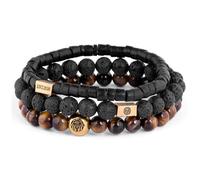 Lucleon by Trendhim Bracelet Perlé Homme | Lot de 3 avec Perles de lave noire, Œil-de-tigre & Détails noirs mats | Look texturé | Extensible en silicone | Style superposé tendance