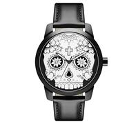 Lucleon by Trendhim Montre pour homme Motif tête de mort blanche et verre saphir bombé Étanche jusqu'à 50 m Design danois, Noir