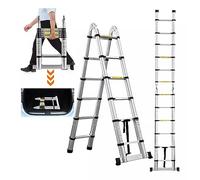 Lucn Échelle télescopique en aluminium extensible de 12,5 pieds pour usage professionnel - Échelle télescopique pliante - Longueur : 1,9 m + 1,9 m - Cadre en A - Échelle de 3,8 m avec barre