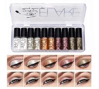 Lucoss Glitter Eyeliner Eyeshadow Liquid, Long Lasting Waterproof Sparkling Eye shadow Liquid Metallic Eye liner Eye Glitter for Women,PEARL WHITE/SILVER/GOLD/RED (10Pcs(5 Colors))
