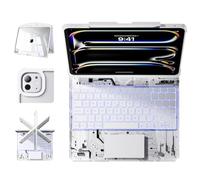 Lucrela Étui pour iPad Pro 13" avec clavier, coque transparente pivotante à 360° + 180°, clavier iPad (M5 2025/M4 2024) avec écran d'alimentation LCD, porte-crayon, rétroéclairage 7 couleurs, pavé