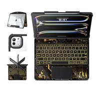 Lucrela Étui pour iPad Pro 13" avec clavier, coque transparente pivotante à 360° + 180°, clavier iPad (M5 2025/M4 2024) avec écran d'alimentation LCD, porte-crayon, rétroéclairage 7 couleurs, pavé
