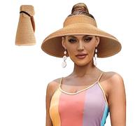 LUCSIS Chapeau de paille avec visière de protection UV - Large bord - Imprimé léopard - Pliable - Pour femme, kaki, M/XL