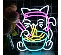 LUCUNSTAR Fortune Cat Ramen Neon Led,Neon Mural Japonais à Intensité Variable,Panneaux Néon Pour Mur,Panneaux Néon Pour à Domicile,Pour La Cuisine, La Salle à Manger, Les Cadeaux de DéCoration Murale