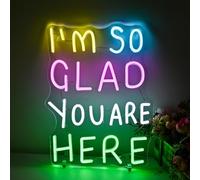 LUCUNSTAR I'm So Glad You are Here - Panneau néon LED à intensité variable pour décoration murale, bar, café, maison, décoration murale artistique, anniversaire, mariage, fête, fenêtre, salon