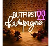 LUCUNSTAR Panneau Néon«But First Champagne»pour décoration murale,néons en alimentés par USB,Panneau de Barre LED lumineux Avec Chaîne en Métal,Panneaux de Bar Pour la Maison,Bar,Bistro,Fête,Club