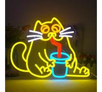 LUCUNSTAR Panneau néon en forme de chat en forme d'animal pour décoration murale, panneau lumineux en forme de chat avec alimentation USB pour salon, chambre à coucher, bar, club, fête