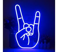 LUCUNSTAR Panneau néon Rock Gesture pour décoration murale, panneau LED bleu, alimentation USB pour bar, salle de jeux, fête rock