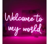 LUCUNSTAR Welcome to My World Enseignes Lumineuses Blanches,pour déCoration Murale Néon Led Sign,au Néon avec Connexion Usb,pour Bar D'Immeuble,Bar,Chambre à Coucher,Salon,Festival Party Sign