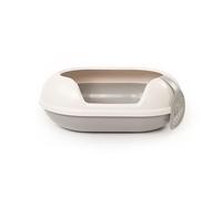 LucyBalu® Arena Bac à litière pour chat à bord haut | Grande litière hop-in sans odeur | Design moderne avec entrée par le haut | WC XXL ouvert pour chat | Avec pelle à litière | Gris/blanc