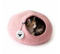 LucyBalu® Pebble Refuge en feutre 100% laine vierge - Rose | Niche pour chat en feutre à la main et lit douillet, respirant, robuste, fabriqué au Népal