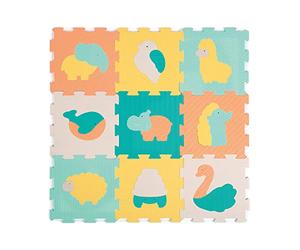 Ludi - 9 Dalles Animaux Pastel - Tapis d’Éveil Géant et Puzzle 3D - Dalles de Sol Épaisses et Encastrables - Tapis de Jeu en Mousse - Isolant et Amortissant - Dès la Naissance