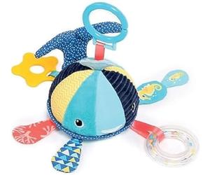 LUDI - Activité À Suspendre Baleine - Jeux D'Éveil Bébé - Dès 3 Mois - Développe Le Bien-Être, Le Toucher & La Motricité Fine - Jeu Sonore, Papier Froissé, Anneau De Dentition & Mirroir
