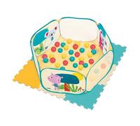 LUDI - Aire de Jeu + Tapis Ludi - 9 Dalles en Mousse - 40 Balles Colorées - Aire Pop-up Facile à Monter - Installation Rapide - Amortit Les Chocs - Accueille 2 Enfants dès 10 Mois