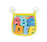LUDI - Alphabet de Bain - 26 Lettres en Mousse EVA - Lettres adhésives pour Baignoire - Sac Filet avec ventouses - Dès 10 Mois