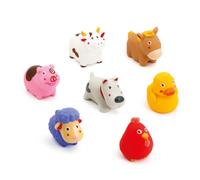 LUDI - Aspergeurs de Bain pour Bébé - 7 Animaux de la Ferme Flottants - Jouets Colorés + Fonction Gicleur - Sécurisé et Résistant - Bocal de Rangement Inclus - 100% PVC, sans Phtalates - Dès 10 Mois