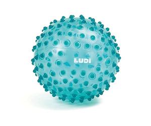 Ludi - Balle de Massage Bleue - Éveil Sensoriel pour Bébé dès 6 Mois - Picots Tendres - Stimulation, Dextérité et Coordination - 100% PVC - Lavable - Ø 20 cm - Soulage Les Dents et Favorise Le Jeu