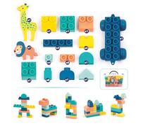LUDI - Briqui, Mes Premières Constructions - Jeu de Briques Souples - 53 pièces - Jouet Éducatif pour Motricité et Imagination - Valisette de Rangement Incluse - Dès 12 Mois
