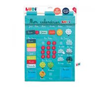 LUDI - Calendrier Éducatif Bleu En Tissu Brodé - Dès 3 Ans - 45 Étiquettes Amovibles - Développe La Découverte, La Réflexion & L'Organisation - 40 x 53 x 1 cm