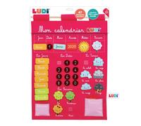LUDI - Calendrier Éducatif Rose En Tissu Brodé - Dès 3 Ans - 45 Étiquettes Amovibles - Développe La Découverte, La Réflexion & L'Organisation - 40 x 53 x 1 cm