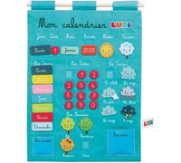 LUDI - Calendrier Éducatif Bleu En Tissu Brodé - Dès 3 Ans - 45 Étiquettes Amovibles - Développe La Découverte, La Réflexion & L'Organisation - 40 x 53 x 1 cm