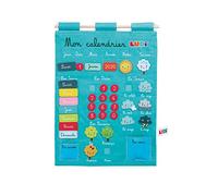 LUDI - Calendrier Éducatif Bleu en Tissu Brodé - 45 Étiquettes Amovibles - Développe Découverte Réflexion et Organisation - Dès 3 Ans - 40 x 53 x 1 cm
