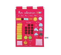 LUDI - Calendrier Éducatif Rose En Tissu Brodé - Dès 3 Ans - 45 Étiquettes Amovibles - Développe La Découverte, La Réflexion & L'Organisation - 40 x 53 x 1 cm