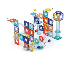LUDI - Circuit Magnétique - Circuit à Billes avec 26 plaques aimantées, 48 éléments de Parcours et 6 Billes - Construction 2D et 3D - Dès 3 Ans