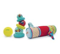 LUDI - Coffret d’éveil - Set de jouets spécial développement sensoriel | Pyramide + Balle à picot + rouleau gonflable - dés 6mois