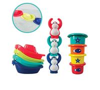 LUDI - Coffret de Bain Bébé - Jouets d’Éveil Sensoriels - 4 Bateaux, 3 Singes, 4 Gobelets - Développe Motricité & Coordination - dès 10 Mois
