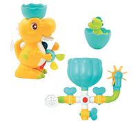 LUDI - Coffret de Bain Dino - 1 Circuit d’Eau à Construire, 1 Grand Dinosaure, 1 Bébé Dino Aspergeur - Jouet de Bain pour Bébé à Ventouser - Modulable, Evolutif et Éducatif - À Partir de 18 Mois
