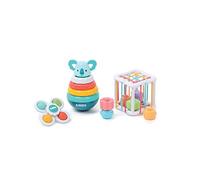 LUDI – Coffret Manipulation d'éveil dès 10 mois – Cube, Pyramide (3 anneaux), Baby Spinner