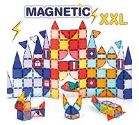 LUDI - Construction Magnétique XXL - Jeu de Construction 3D - 100 Pièces Aimantées - Manipulation et Assemblage - Valisette de Transport - Dès 3 Ans