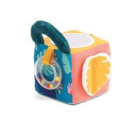 LUDI - Cube D'Éveil Jungle En Tissu Doux - Jouets D'Éveil Bébé - Dès 3 Mois - Développe Le Toucher, La Motricité Fine & Le Bien-Être - Nombreuses Textures & Activités - Motif Feuilles