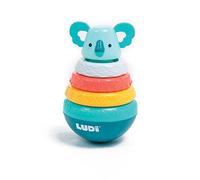 Ludi - Culbuto Koala - Jeu D'Empilement Culbuto - Jouets D'Éveil Bébé - Dès 10 Mois - Développe Le Toucher, La Motricité Fine & La Découverte - Pyramide avec Tige Centrale & 3 Anneaux Sonores Colorés