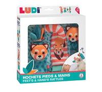 LUDI - Hochets Pieds Et Mains - Jouets D'Éveil Bébé - Dès La Naissance - Développe La Motricité Fine & La Dextérité - 2 Chaussettes + 2 Bracelets Réglables Avec Tête D'Animaux Colorés