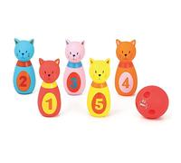 Ludi - Jeu de 5 quilles en Forme de Chats et 1 Balle, Dès 10 Mois. Plastique Souple et résistant. Balle adaptée aux Petites Mains. 1er Jeu de Bowling. Développe la dextérité et de la motricité - 3450